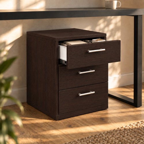 Kontenerek pod biurko Wenge – pod biurkiem, szuflada w użyciu
