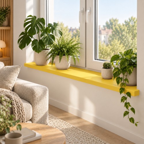 Parapet Żółty w salonie z roślinami