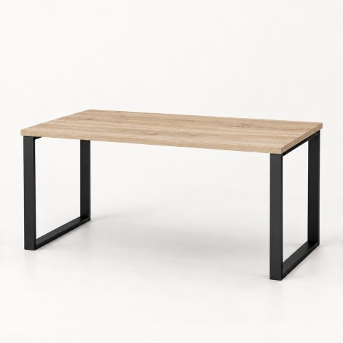Stół kuchenny z metalowymi nogami w dekorze Dąb Sonoma – blat 140 × 80 cm, czarne nogi, widok 3/4