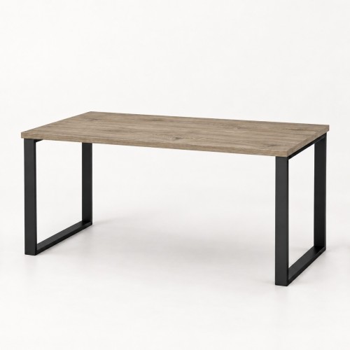 Stół kuchenny z metalowymi nogami w dekorze Dąb Kamienny – blat 140 × 80 cm, czarne nogi, widok 3/4