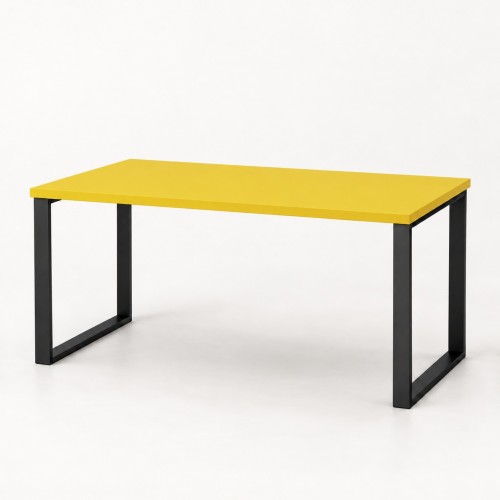 Stół kuchenny z metalowymi nogami w dekorze Żółty – blat 140 × 80 cm, czarne nogi, widok 3/4