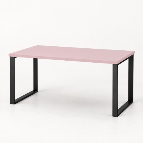 Stół kuchenny z metalowymi nogami w dekorze Różowy – blat 140 × 80 cm, czarne nogi, widok 3/4
