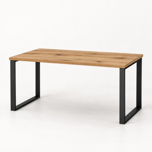 Stół kuchenny z metalowymi nogami w dekorze Dąb Evoke – blat 140 × 80 cm, czarne nogi, widok 3/4
