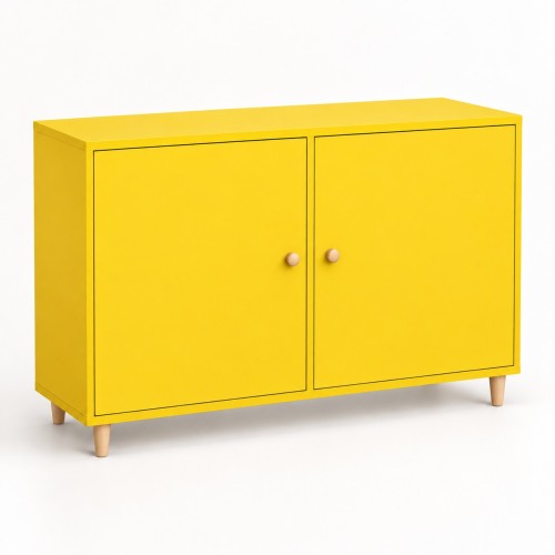 Komoda skandynawska w dekorze Żółty – 100 × 40 cm, nogi bukowe