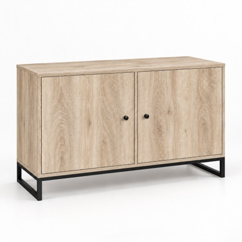 Komoda metalowa w dekorze Dąb Sonoma – 100 × 40 cm, czarny stalowy stelaż