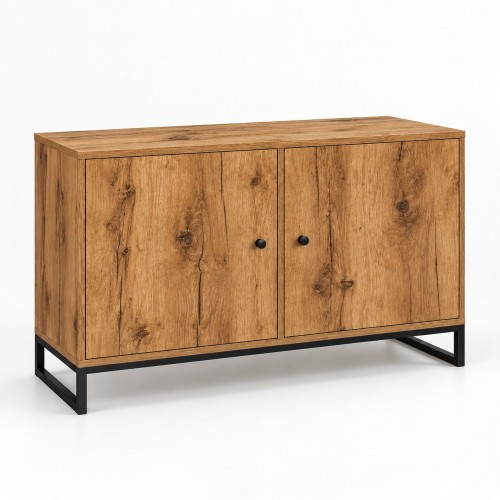 Komoda metalowa w dekorze Dąb Wotan – 100 × 40 cm, czarny stalowy stelaż