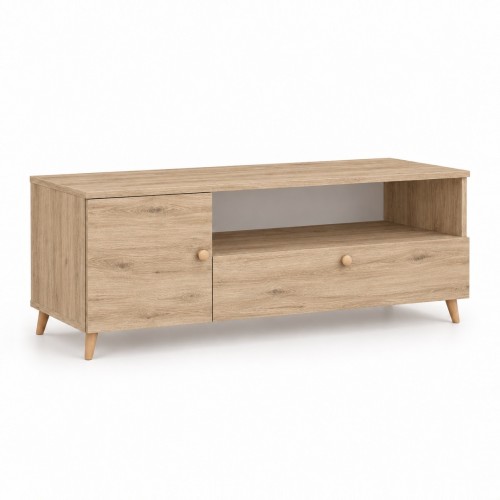 Szafka RTV SCANDI w dekorze Dąb Cremona – 120 × 40 cm, nogi bukowe