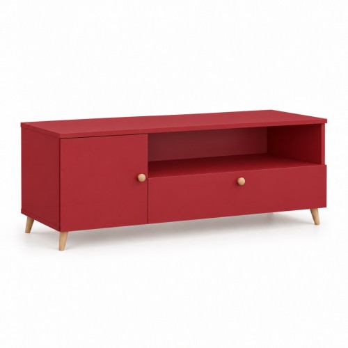 Szafka RTV SCANDI w dekorze Czerwony – 120 × 40 cm, nogi bukowe