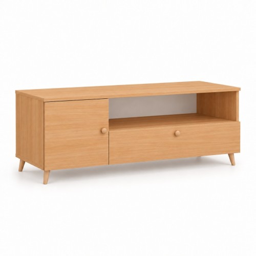 Szafka RTV SCANDI w dekorze Buk – 120 × 40 cm, nogi bukowe