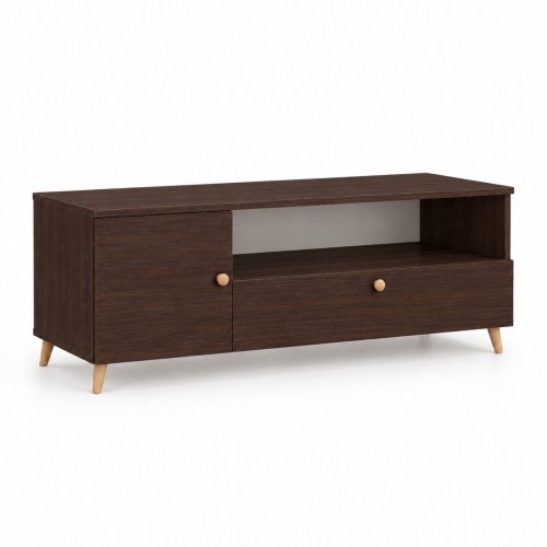 Szafka RTV SCANDI w dekorze Wenge – 120 × 40 cm, nogi bukowe