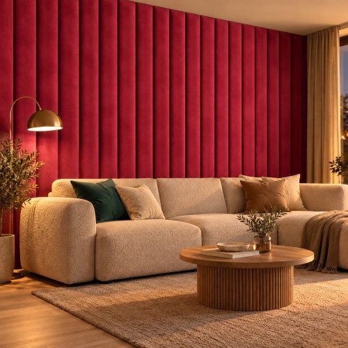 Lamele tapicerowane na wymiar Magic Velvet 2232 czerwony – ściana w salonie