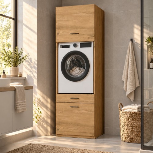 Nadstawka 64 cm z uchylnym frontem do zabudowy pralki Dąb Artisan – w łazience