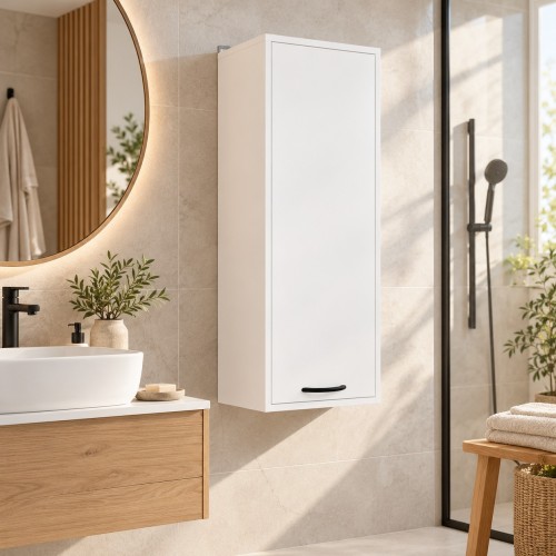 Wisząca szafka łazienkowa 35 cm z drzwiczkami i 3 półkami, 90 cm Biały – w łazience