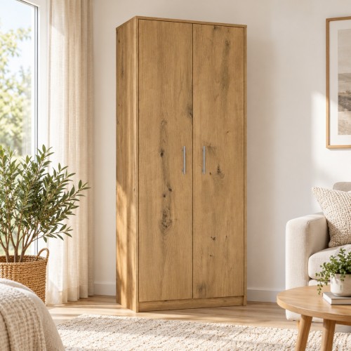 Regał 74 cm z 8 półkami i 2 drzwiczkami, 180 cm Dąb Artisan – we wnętrzu