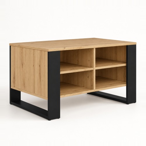 Ława 90 cm z 4 półkami pod blatem Dąb Artisan / Czarny