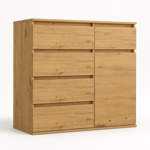 Komoda 100 cm z drzwiczkami i 5 szufladami Dąb Artisan