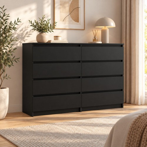 Komoda 138 cm z 8 szufladami Czarny – we wnętrzu