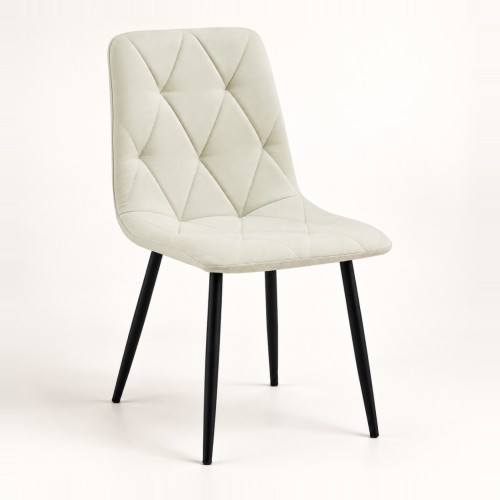 Krzesło tapicerowane pikowane w romby, wys. 87 cm Beż materiał, nogi czarne