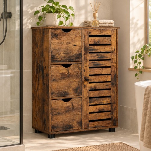 Szafka łazienkowa 60 cm z półkami w stylu rustykalnym, 80 cm Brązowy rustykalny – w łazience