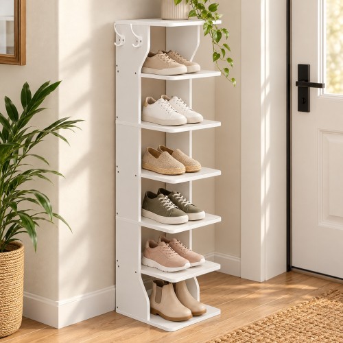 Wąski regał na buty 26 cm, 6 poziomów Biały – w przedpokoju