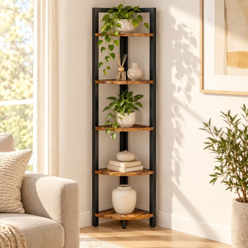 Wąski regał 30 cm z 5 półkami, 150 cm Brązowy rustykalny / Czarny – we wnętrzu