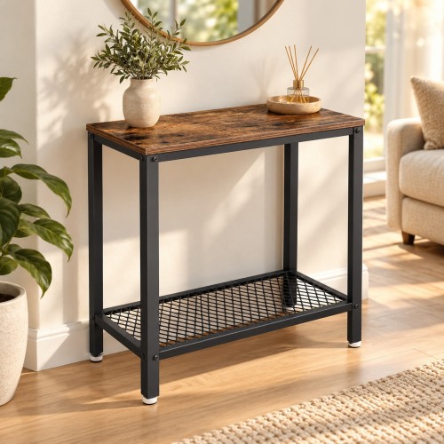 Mała konsola 60 cm z półką w stylu rustykalnym Brązowy rustykalny / Czarny – we wnętrzu