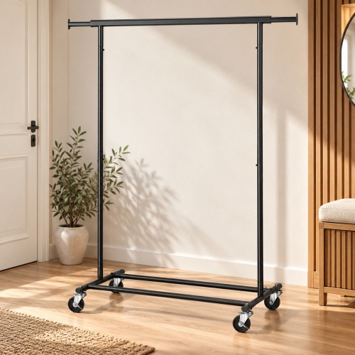 Wieszak na ubrania na kółkach 132 cm Czarny – w przedpokoju