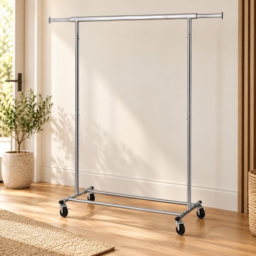 Wieszak na ubrania na kółkach 132 cm Srebrny – w przedpokoju