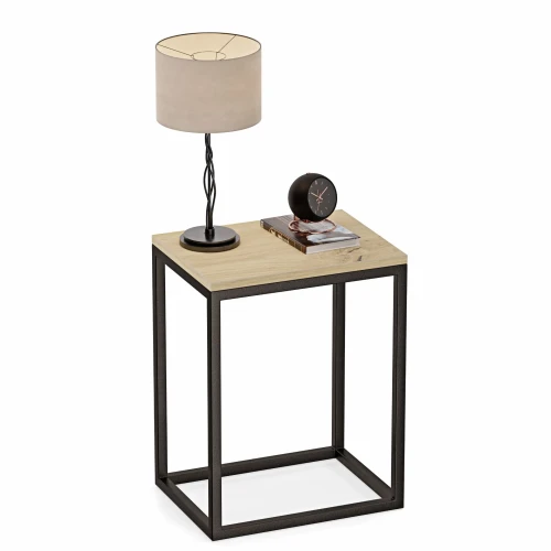 Stolik nocny loftowy Indri - dąb artisan z lampką.webp