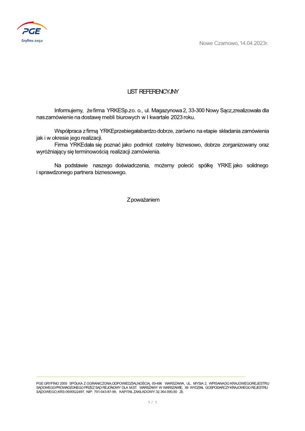 Referencje YRKE - dostawa mebli biurowych